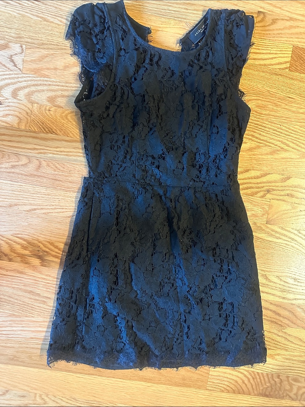 Black Lace Cap-Sleeve Mini Dress